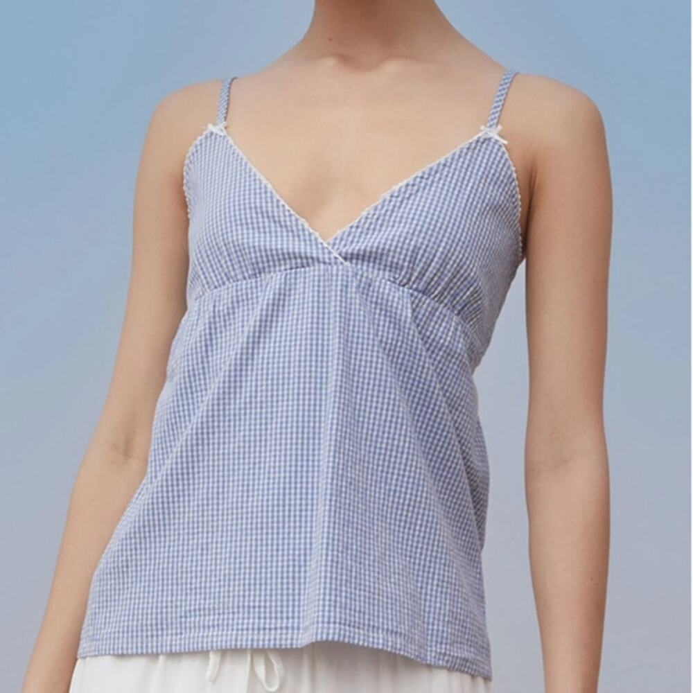 Brandy Melville John Galt Blue & White Gingham Edith Tank Top one size